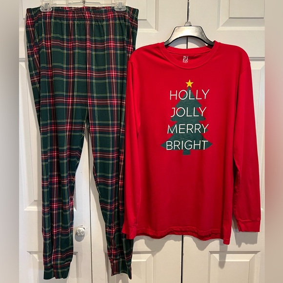 2 Pc X-Mas PJ Set🎄 by PJ PLACE - Red & Green Plaid Jogger Style Pants & Red Top - Picture 1 of 11